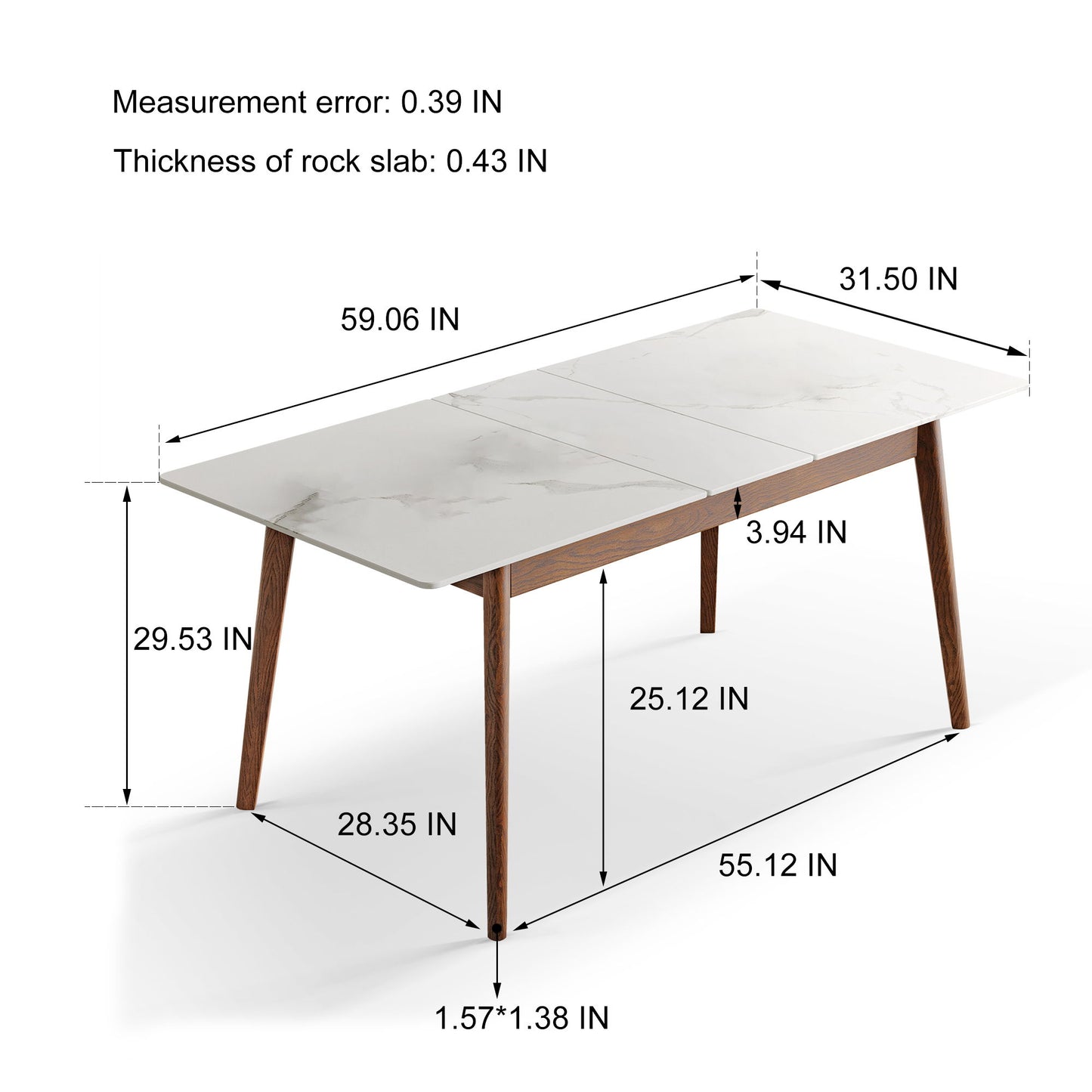 Round Corner Diagonal Leg Telescopic Table For 6 - 8 People To Meet Dining Table - White / Walnut