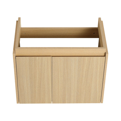 Modern 24" Bathroom Vanity With Ceramic Basin, Wall Mounted Floating Sink Combo, Wooden Storage Cabinet - Oak