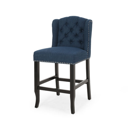 Solara - Fabric Tufted Counter Stool With Nailhead Accents (Set of 2) - Navy Blue