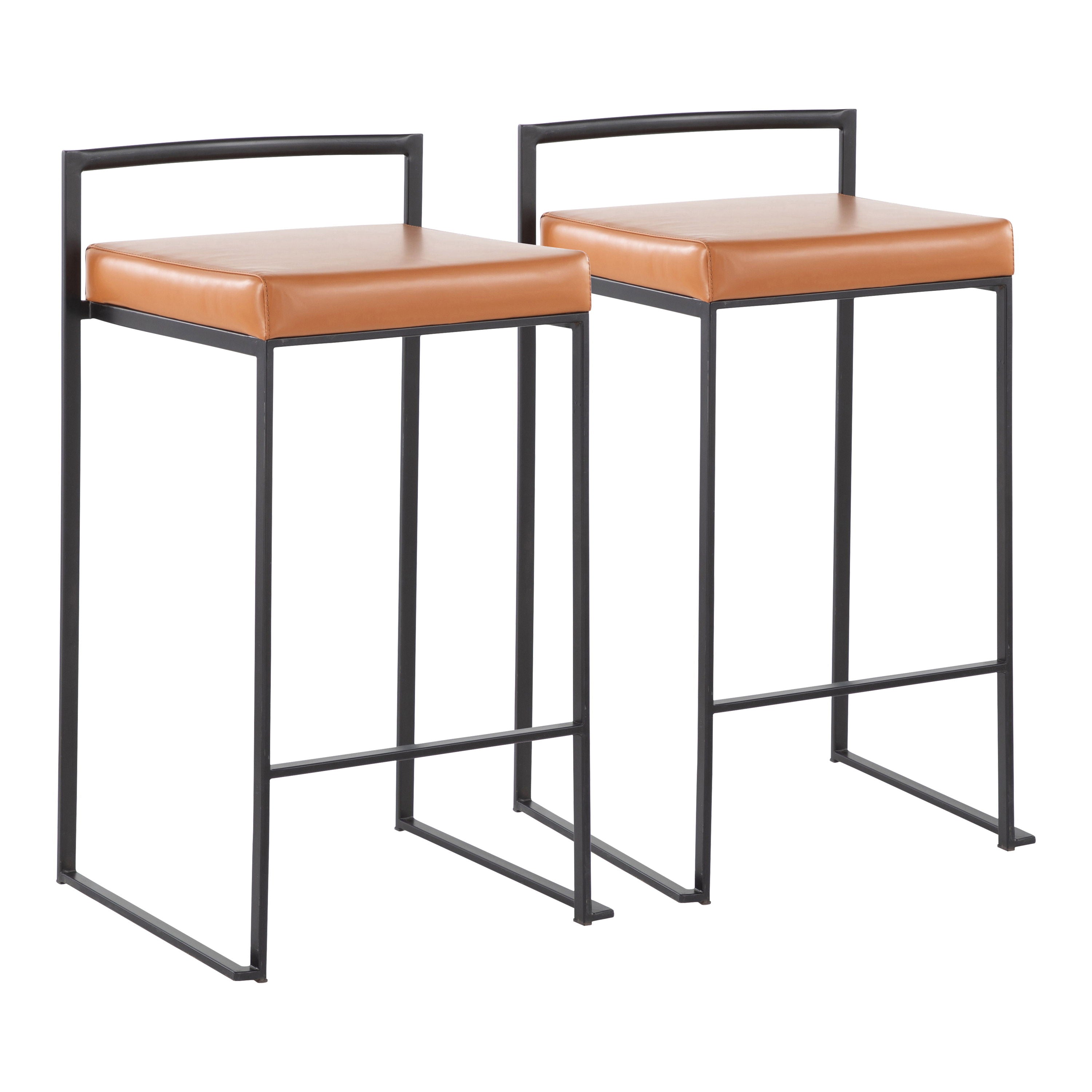 Fuji - Contemporary Stackable Counter Stool (Set of 2) - Black / Camel