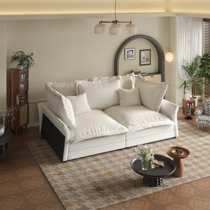 Modern Comfy Upholstered Sofa Cloud Couch, Deep Seat Couches With Multiple Large Soft Pillows, Convertible Deep Seat Chaise Longue For Living Room - Beige
