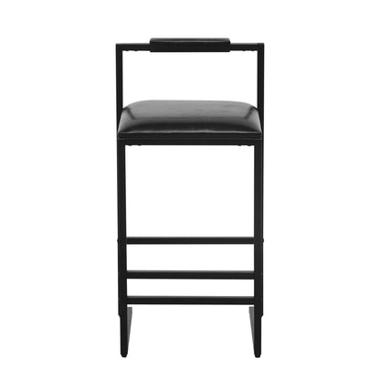 Elegant Bar Stool Set With Backrest And Footrest, Upholstered, Iron Frame, Counter Height - Black