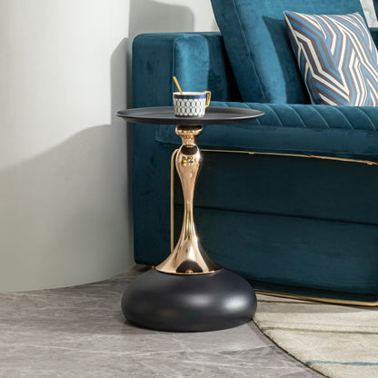 Modern Round Side Table For Small Spaces With Carbon Steel Construction - Black
