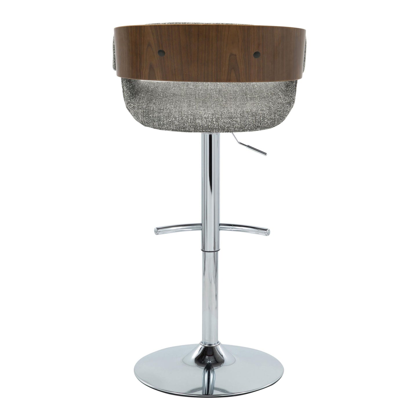 Elisa - Mid-Century Modern Adjustable Barstool With Swivel With Rounded T Footrest (Set of 2) - Chrome / Walnut / Gray