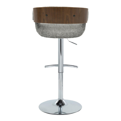 Elisa - Mid-Century Modern Adjustable Barstool With Swivel With Rounded T Footrest (Set of 2) - Chrome / Walnut / Gray