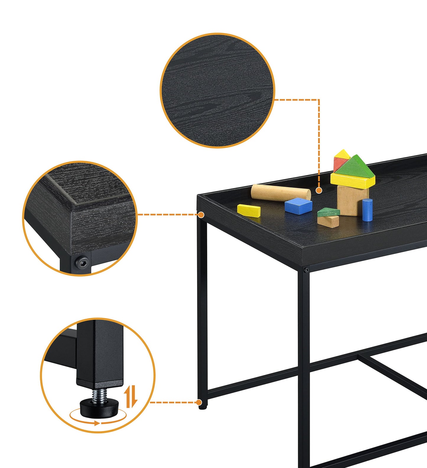 Monty - Wood Grain 3 Piece Coffee Table Set With Raised Edges (Set of 3) - Black