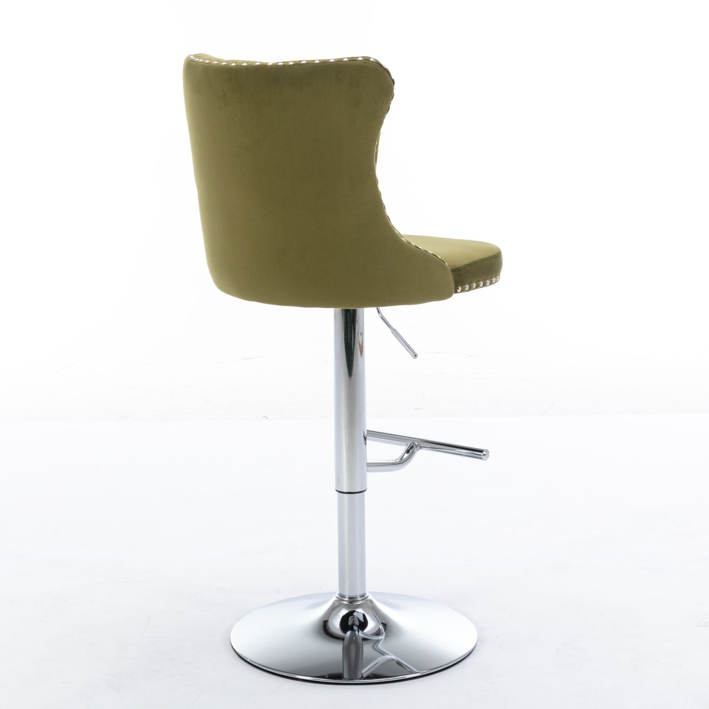 Swivel Velvet Barstools Adjusatble Seat Height From 25-33", Modern Upholstered Chrome Base Bar Stools With Backs Comfortable Tufted For Home Pub And Kitchen Island (Set of 2), 1712Ol - Olive Green