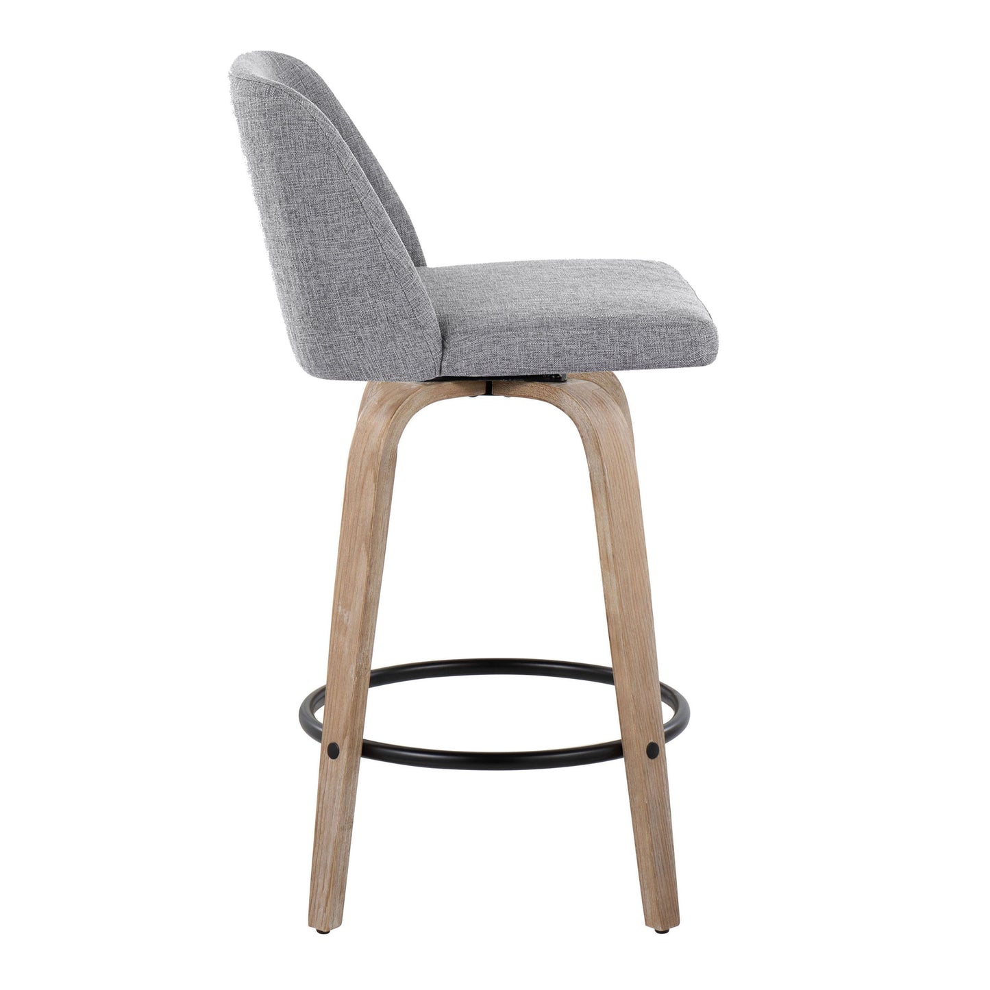 Toriano - Contemporary Fixed Height Counter Stool With Swivel With Round Footrest (Set of 2) - Gray / Whitewashed