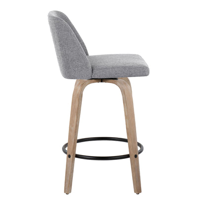 Toriano - Contemporary Fixed Height Counter Stool With Swivel With Round Footrest (Set of 2) - Gray / Whitewashed