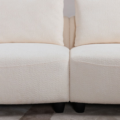 Mid - Century Modern Three Seater Sofa With Upholstered Footstool Fabric For Living Room Or Bedroom - Beige