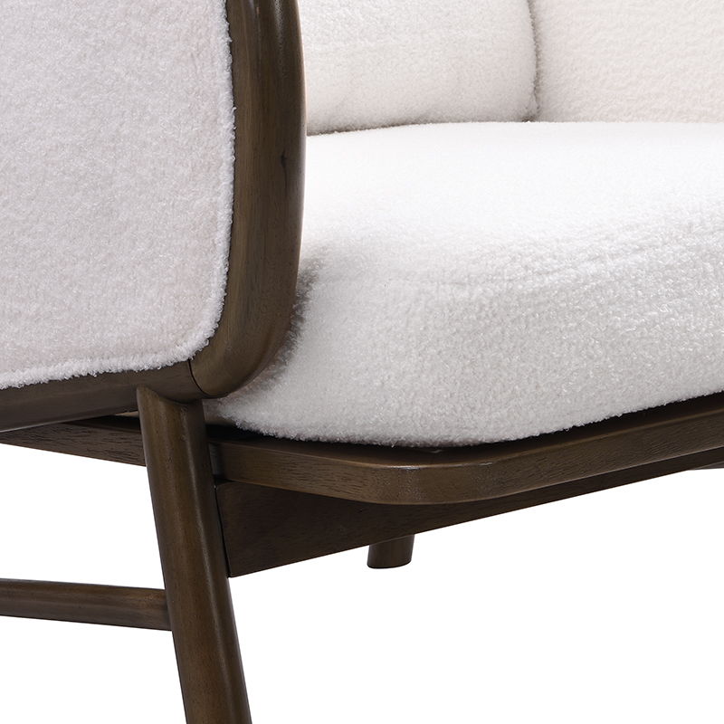 Sherpa Fabric Accent Chair, Upholstered Armchair With Solid Wood Frame, Comfortable Contemporary Lounge Chair For Living Room - White