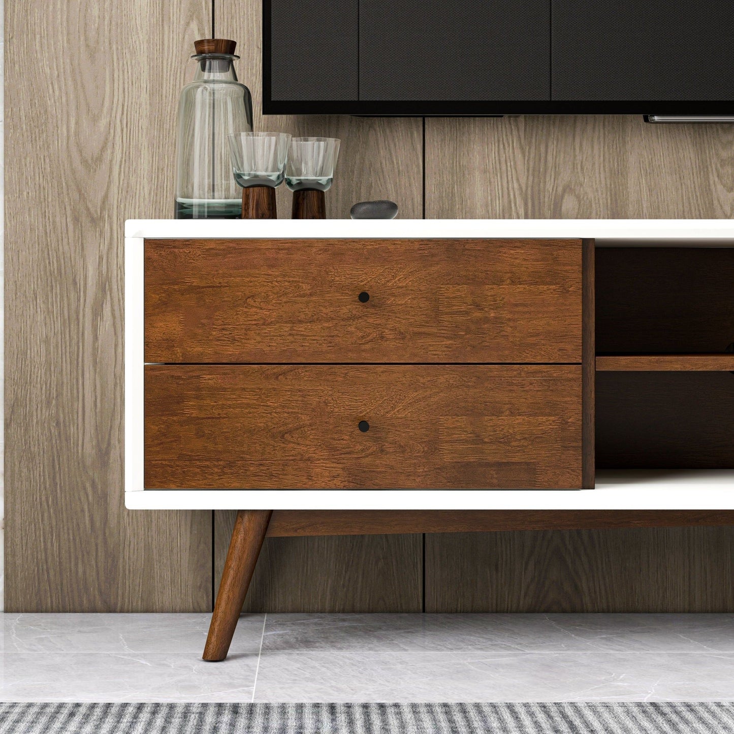 Caroline - White TV Stand Up To 72" - Brown / White