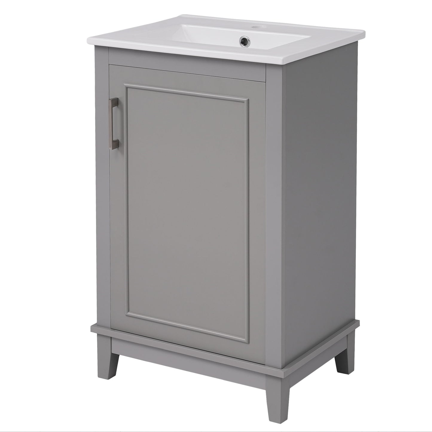 Modern Small Bathroom Vanity Cabinet With Ceramic Basin, Ample Storage, 1 Soft-Close Door - Gray