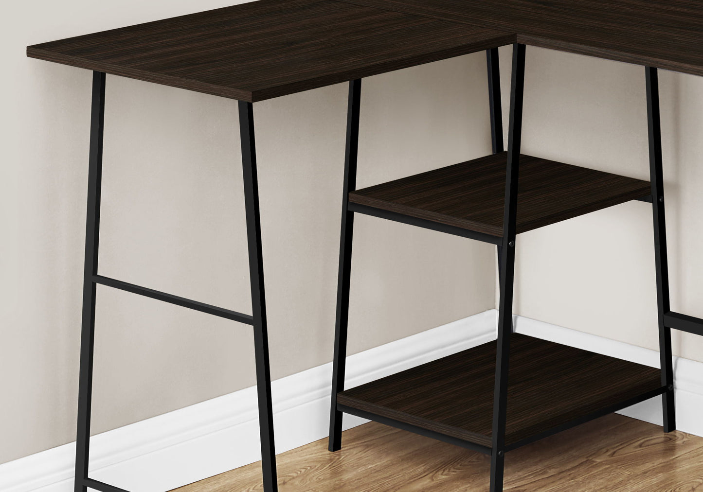Computer Desk, Home Office, Corner, Storage Shelves, L-Shape, Work, Laptop, Contemporary, Modern - Espresso