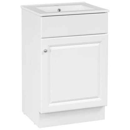 20" Bathroom Vanity With Sink, Freestanding Cabinet With Door Shelf And Adjustable Shelf, And Ceramic Construction - White