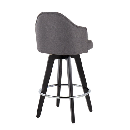 Ahoy - Contemporary Fixed Height Counter Stool Round Chrome Footrest (Set of 2) - Gray / Black