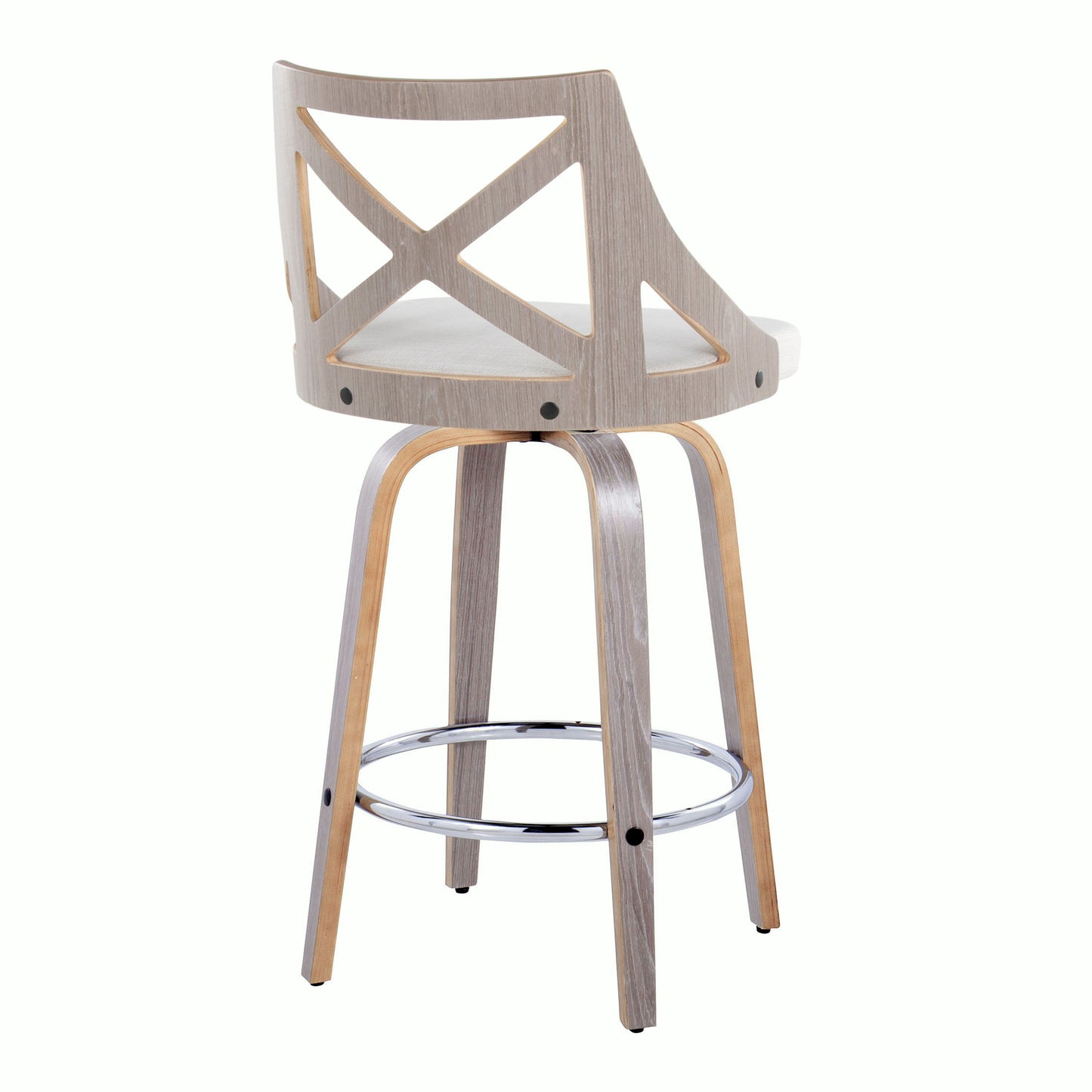 Charlotte - Farmhouse Fixed Height Counter Stool With Swivel With Round Footrest (Set of 2) - Light Gray / Cream