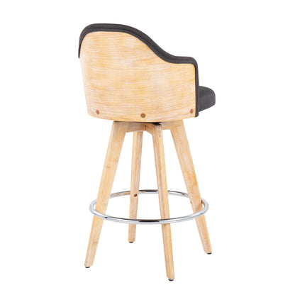 Ahoy - Contemporary Fixed Height Counter Stool With Legs / Round Footrest (Set of 2) - Charcoal / Natural