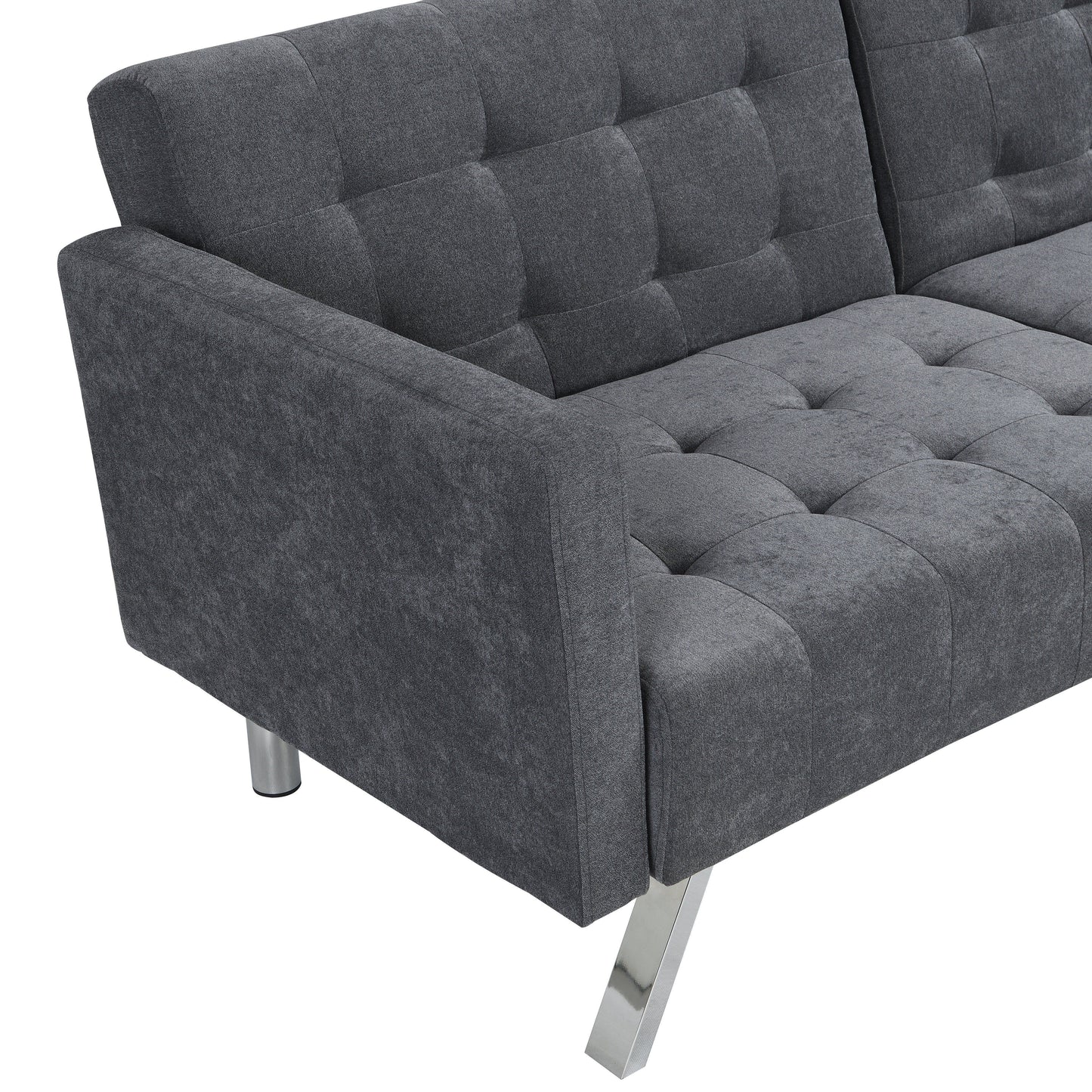 Futon Sofa Bed Convertible Folding Lounge Couch, Armrests - Dark Gray