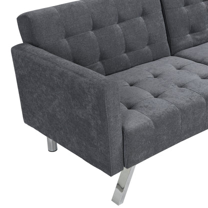 Futon Sofa Bed Convertible Folding Lounge Couch, Armrests - Dark Gray