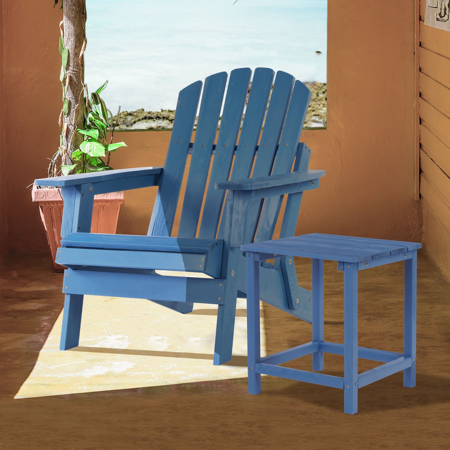 Oversize Outdoor Folding Adirondack Chair, Patio Chair For Garden Backyard Porch Pool Deck Firepit - Blue