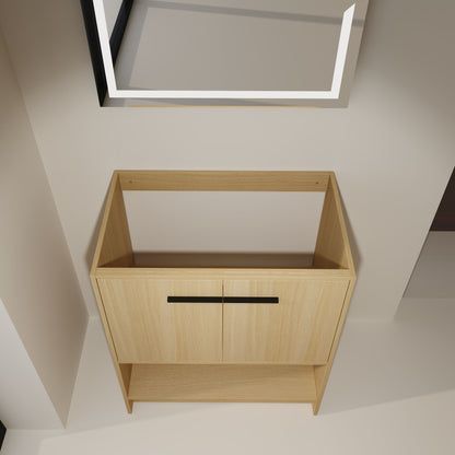Modern Freestanding 30" Bathroom Vanity With Open Storage Compartment, Construction, Excluding Sink - Oak