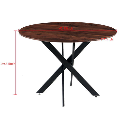 Table Mid-Century Dining Table For 4 - 6 People With Round MDF Table Top, Pedestal Dining Table, End Table Leisure Coffee Table, Cross Leg - Matte Black / Natural