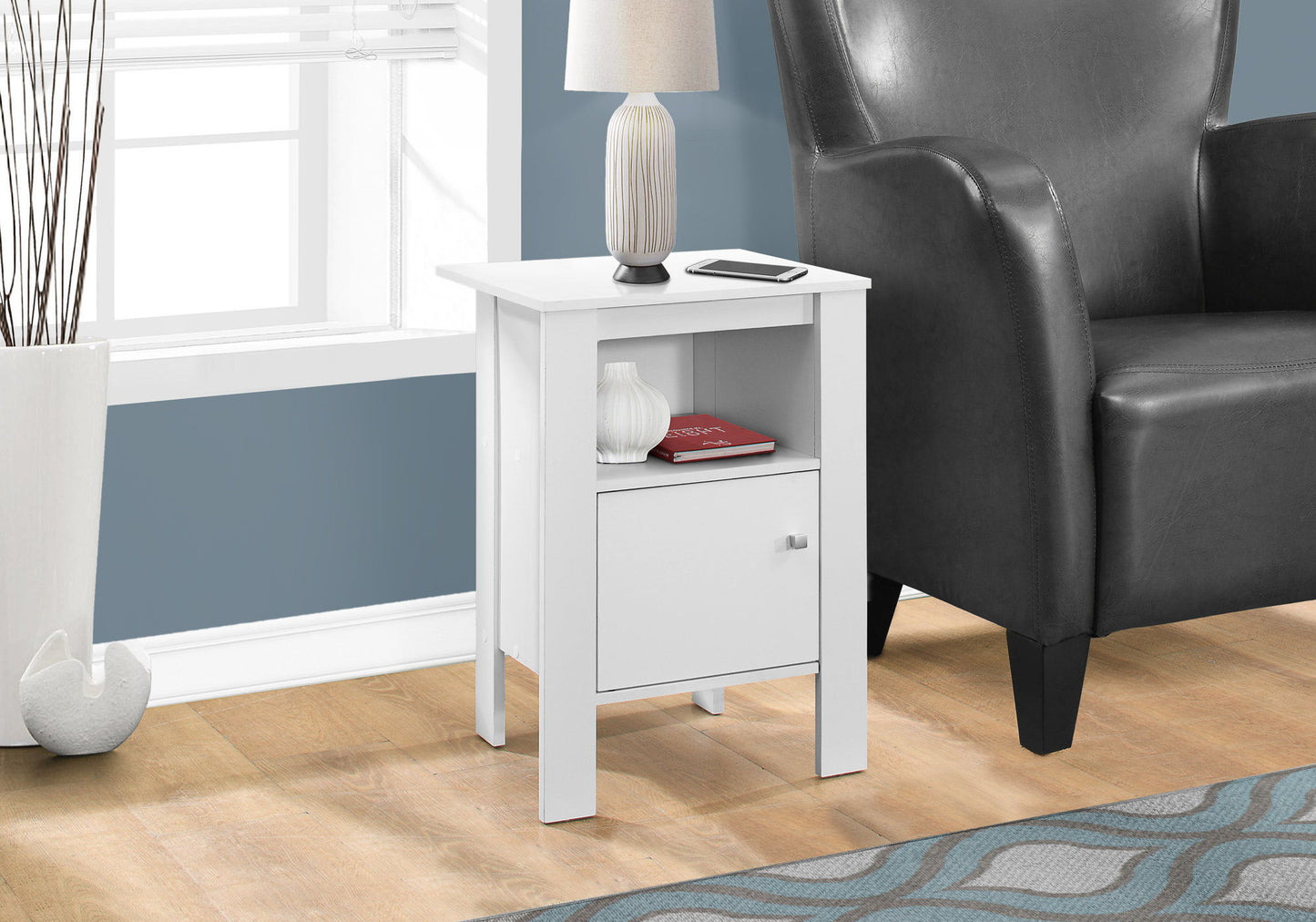 Accent Nightstand Side Table, Storage, Transitional - White