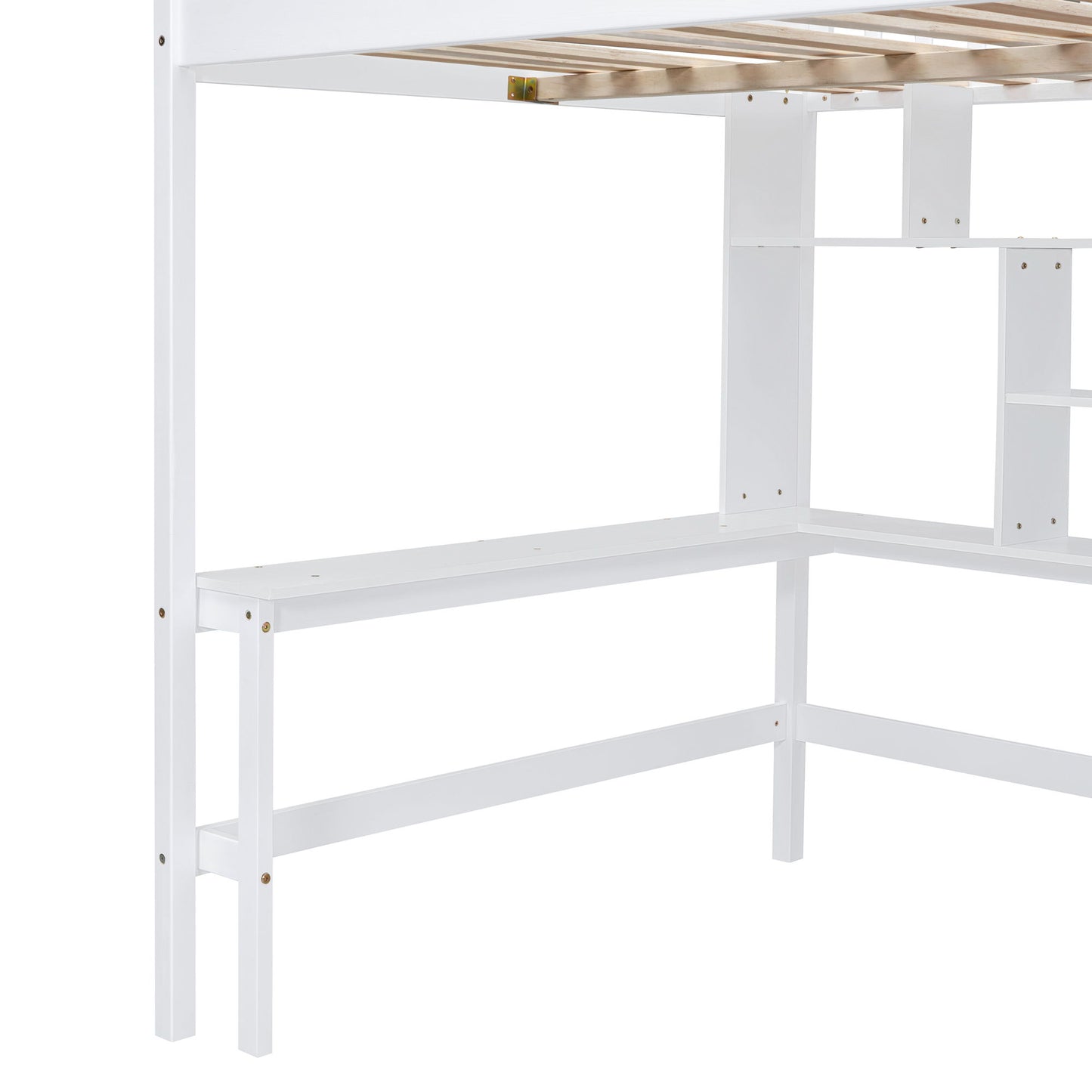 Full Size Loft Bed With Bookshelf, Drawers, Desk, And Wardrobe - White