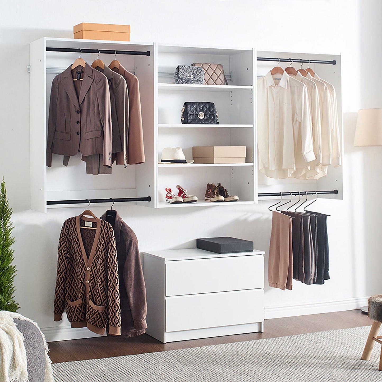 Devi - Wall Mounted Wood Closet System Modular Versatility And Warm - White
