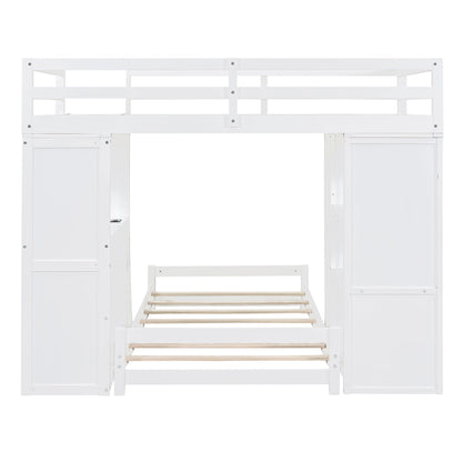 Twin Over Twin Bunk Bed With LED Light And USB Ports - White