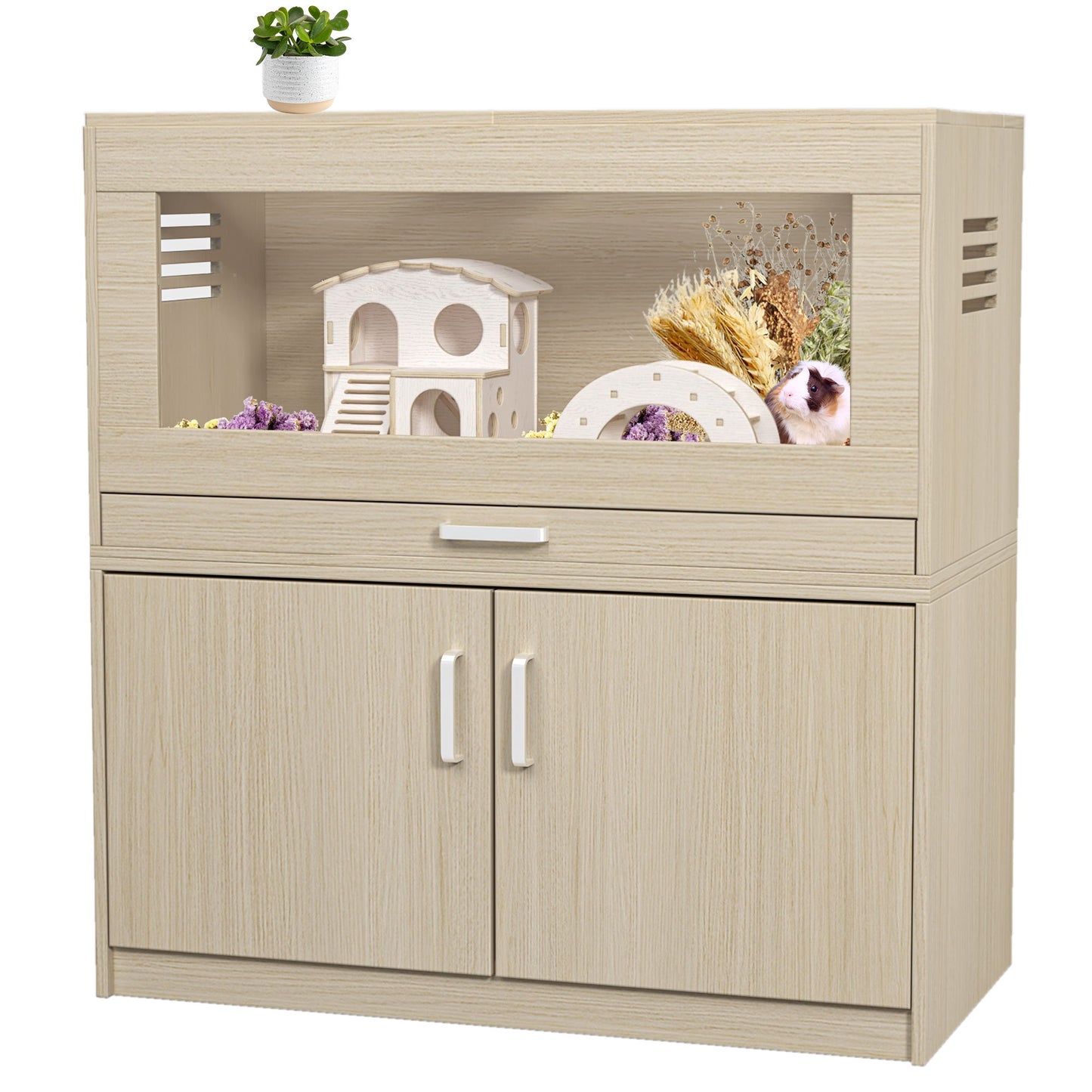 Hamster Cage, Rat Cage Wood With Independent Storage Cabinet, House For Ch" illa With Guinea Pig Hutch And Bridge, Easy View Acrylic Panels, Living Habitat X-Large - Teak