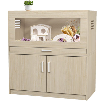 Hamster Cage, Rat Cage Wood With Independent Storage Cabinet, House For Ch" illa With Guinea Pig Hutch And Bridge, Easy View Acrylic Panels, Living Habitat X-Large - Teak