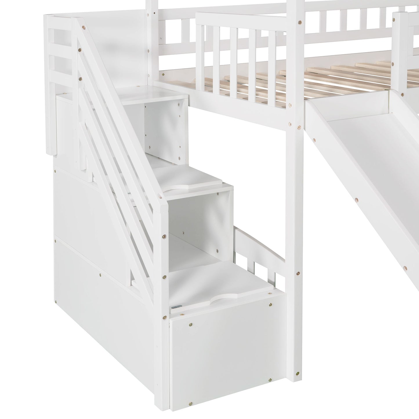 Twin Loft House Bed With 2 Drawers And Slide - White
