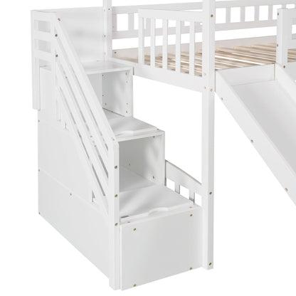 Twin Loft House Bed With 2 Drawers And Slide - White