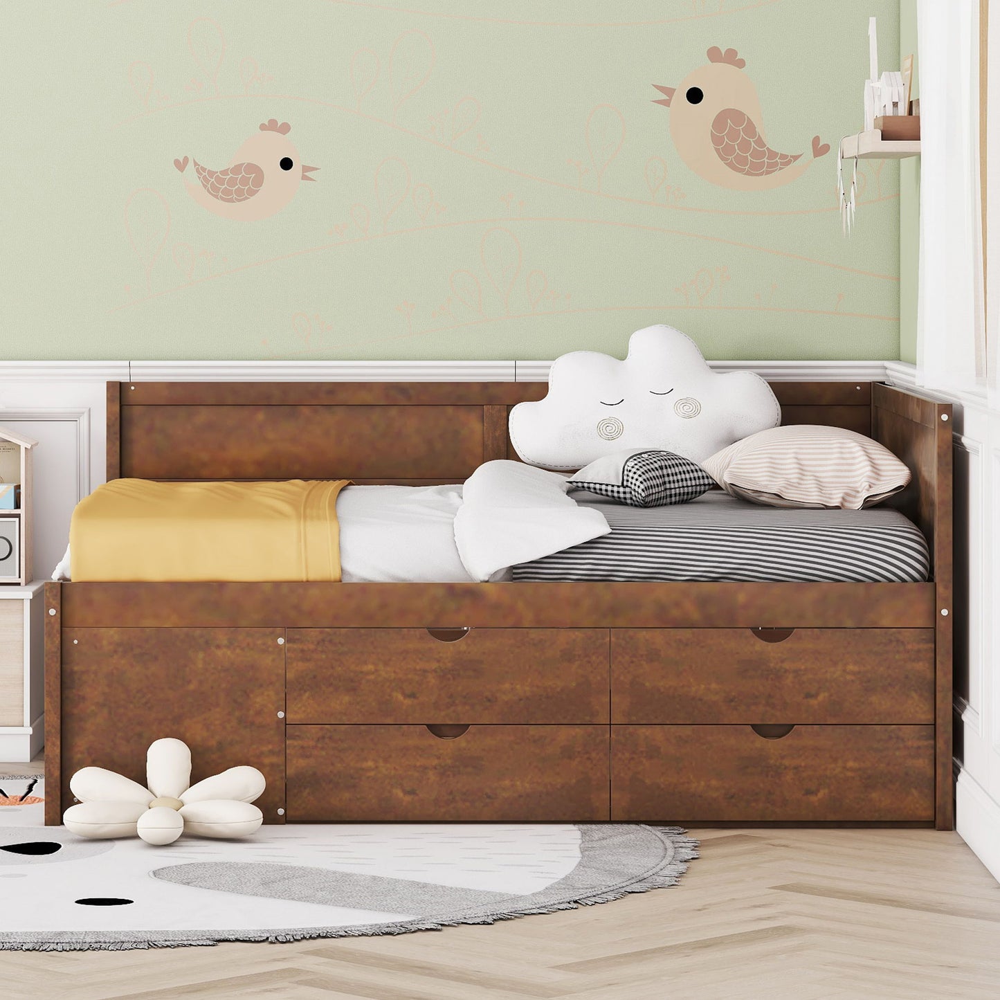 Full Size Daybed With Drawers And Shelves - Walnut