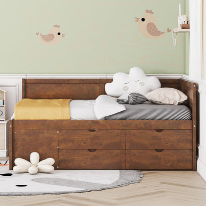 Full Size Daybed With Drawers And Shelves - Walnut