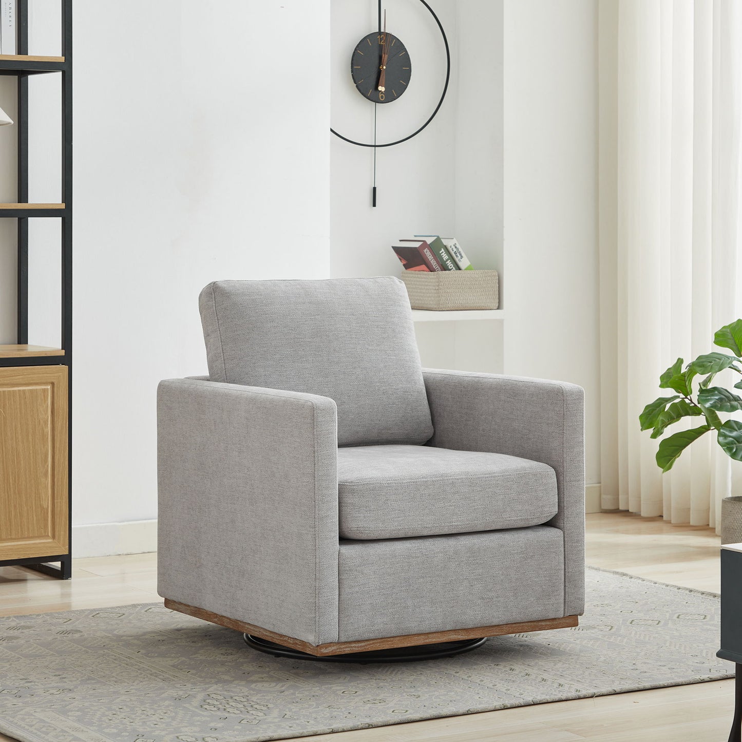 Modern Square Upholstered Swivel Accent Chair Chenille For Living Room Or Bedroom - Light Gray