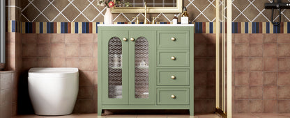 Bathroom Vanity With Two Soft Close Doors, Adjustable Shelves And Three Drawers - Green