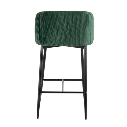 Fran - Pleated Waves Contemporary Fixed Height Counter Stool (Set of 2) - Black / Green