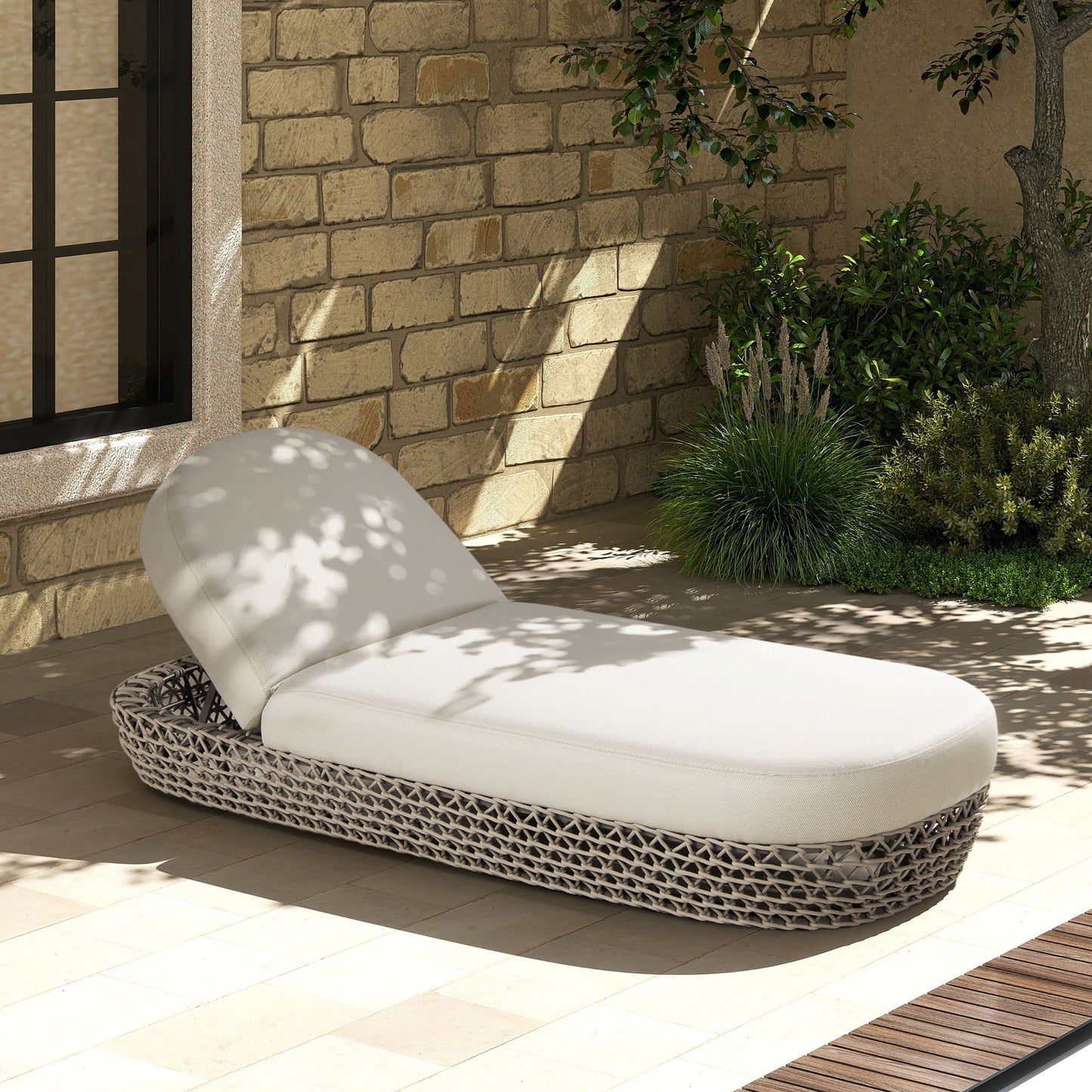 Willow - Sunbrella Upholstered Patio Lounger - Wheat Beige