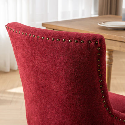 Ultra Side Dining Chair, Thickened Fabric Chairs With Neutrally Toned Solid Wood Legs, Bronze Nail Head (Set of 2) - Wine Red / Burgundy