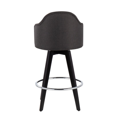 Ahoy - Contemporary Fixed Height Counter Stool Round Chrome Footrest (Set of 2) - Charcoal / Black