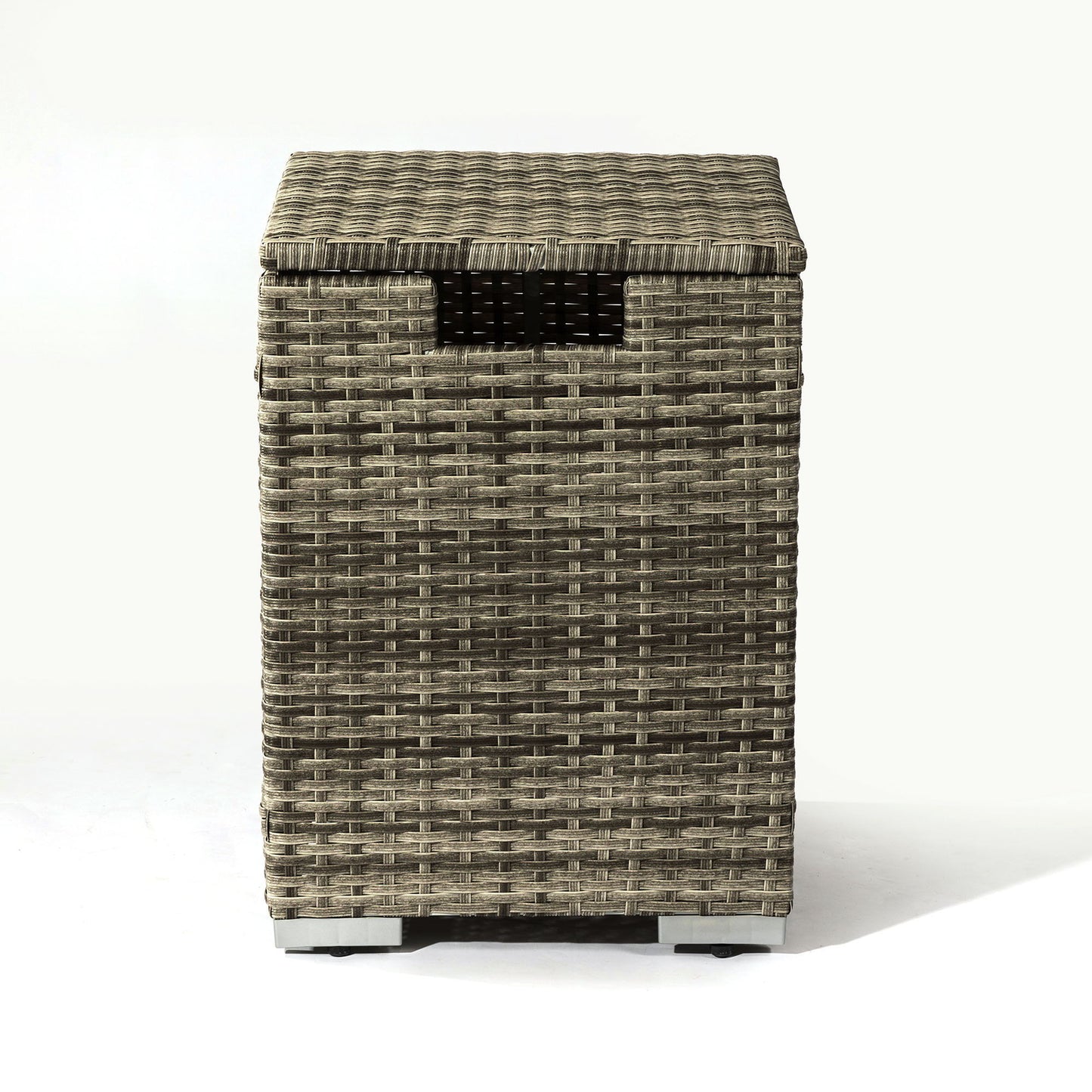32" Propane Gas Fire Pit Table With Propane Tank Cover, 50000 Btu Rectangular Steel Fire Pit With Beautiful Wicker Base For Outside Garden - Beige