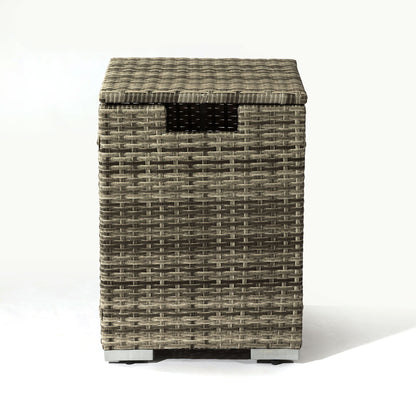 32" Propane Gas Fire Pit Table With Propane Tank Cover, 50000 Btu Rectangular Steel Fire Pit With Beautiful Wicker Base For Outside Garden - Beige