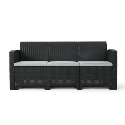 Velvora - Outdoor Wicker Set With 3 Seater Sofa, 2 Club Chairs, Coffee Table And Cushions - Brown