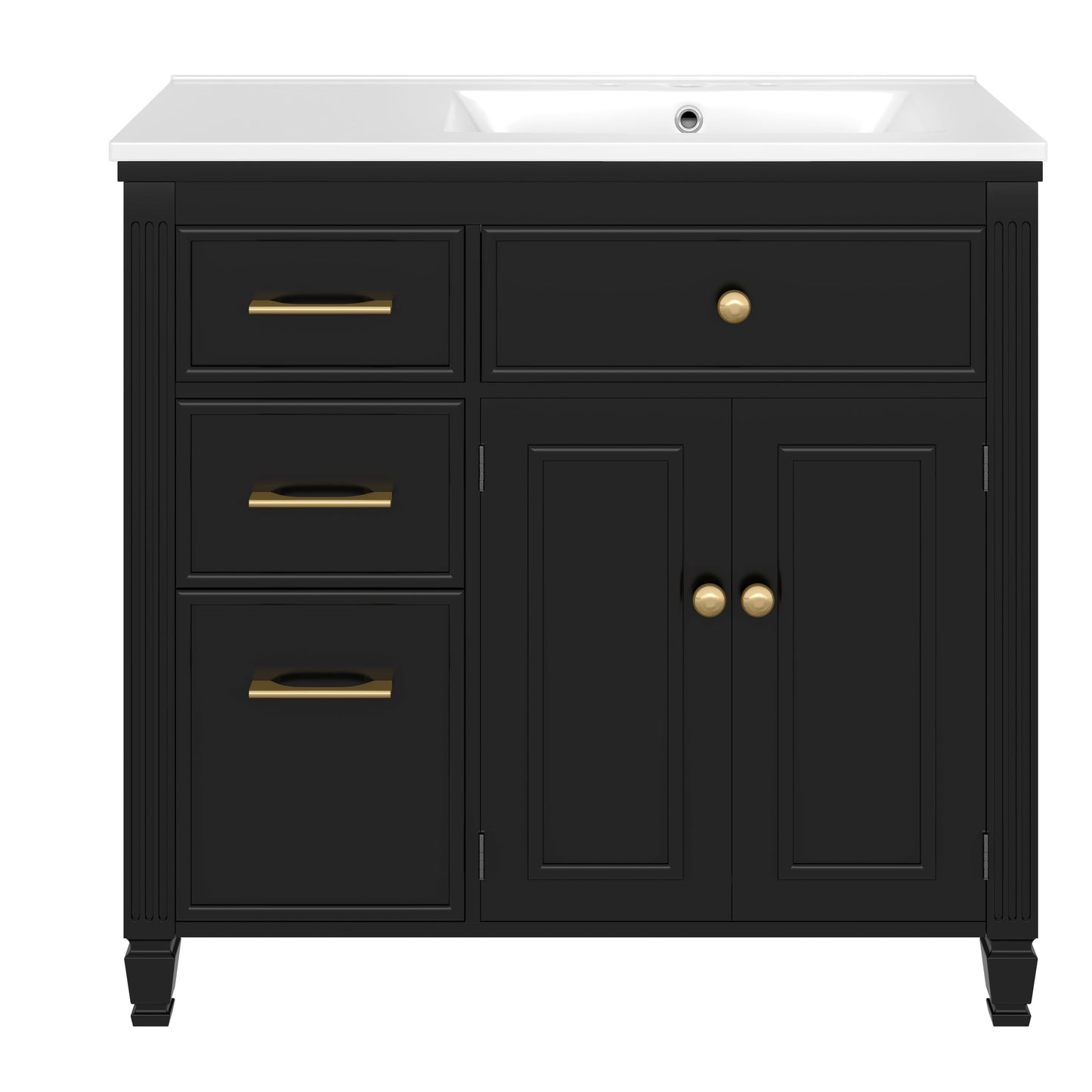 Modern Bathroom Vanity With Ceramic Sink, Freestanding, One Tip - Out Drawer, 3 Side Drawers, Adjustable Shelf - Beige