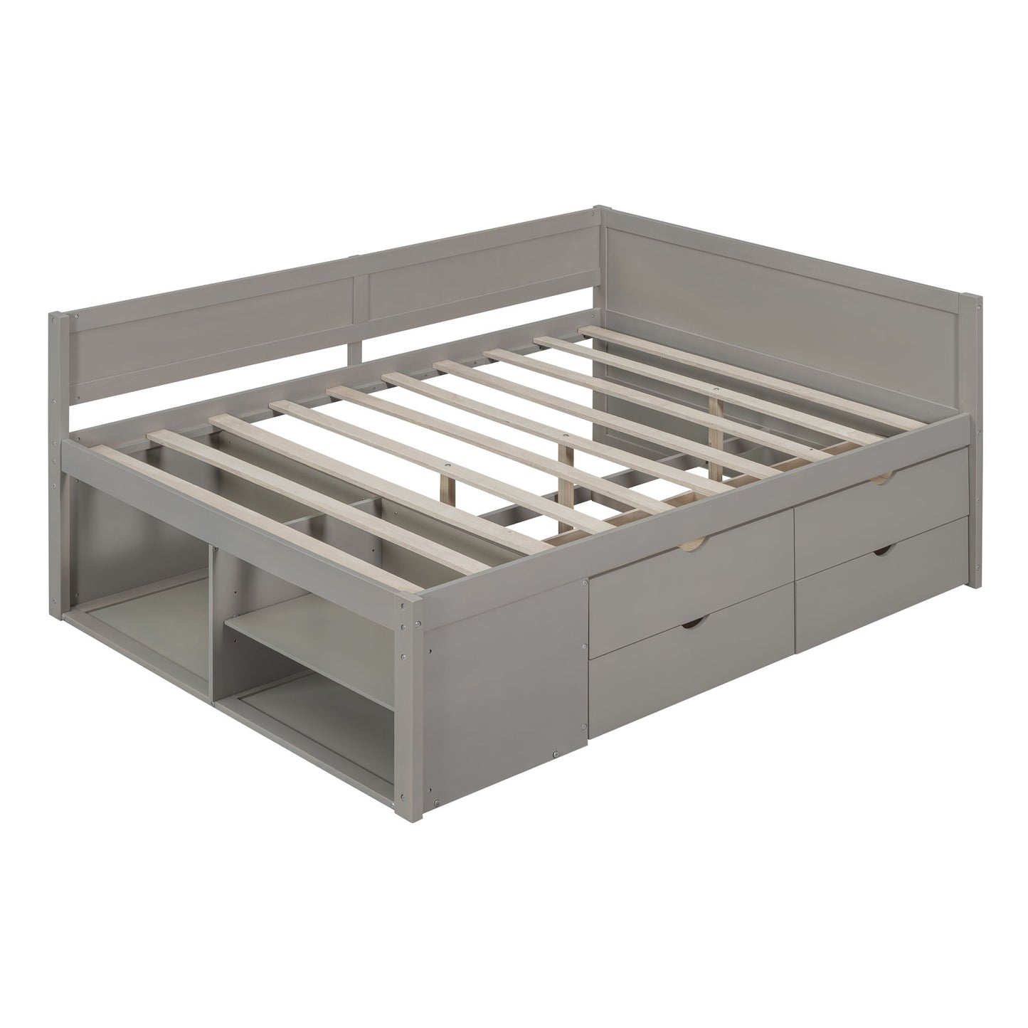 Full Size Daybed With Drawers And Shelves - Gray
