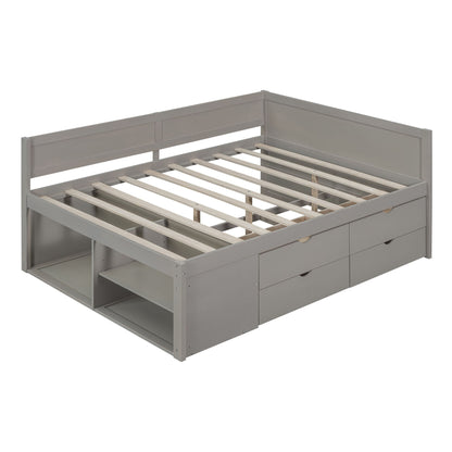 Full Size Daybed With Drawers And Shelves - Gray