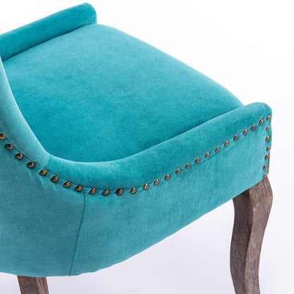 Ultra Side Dining Chair,Thickened Fabric Chairs With Neutrally Toned Solid Wood Legs, Bronze Nail Head (Set of 2) - Blue